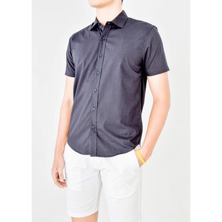 Áo sơ mi nam ngắn tay cotton màu xám đen
