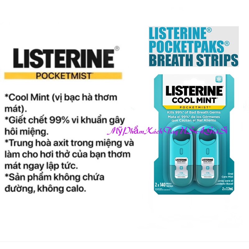 Xịt thơm miệng diệt khuẩn Listerin Cool Mint (7.7ml) Hàng Mỹ