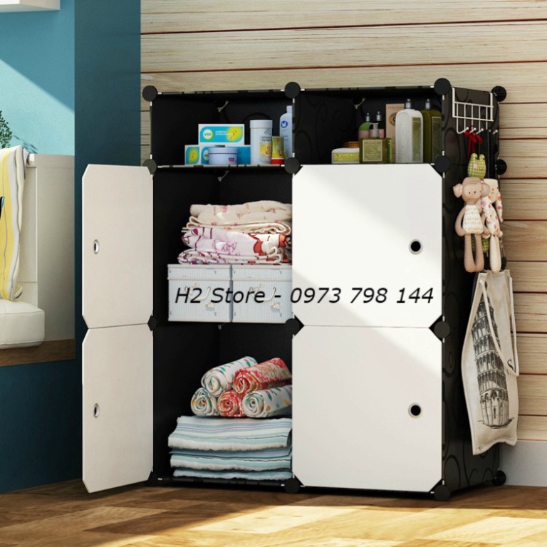 [NHIỀU LỰA CHỌN] XƯỞNG TỦ NHỰA LẮP GHÉP 4 Ô + 2 Ô NHỎ CỬA TRẮNG ĐỤC ĐA NĂNG THÔNG MINH sâu 37cm