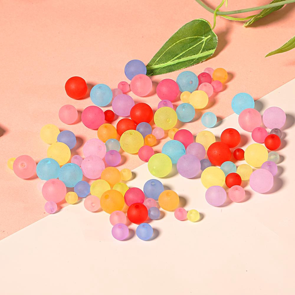 Hạt xâu chuỗi bằng nhựa acrylic hình tròn nhám trong suốt nhiều màu 4mm 6mm 8mm 10mm