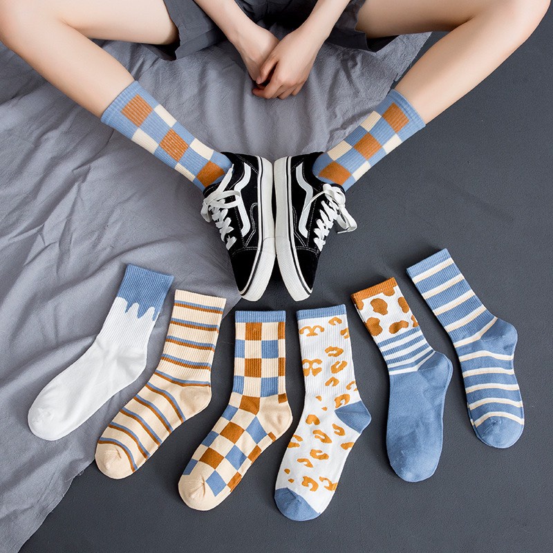 Tất vớ nam nữ cổ cao Hàn Quốc họa tiết vintage cute dễ thương cotton dày đẹp ANDOSA T08