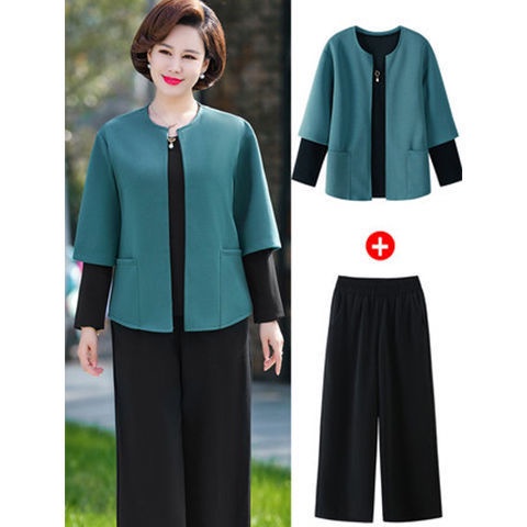 ♞Bộ quần áo mùa thu một mảnh / đồ của phụ nữ, mẹ, ba thời trang, khoác dài tay cho nữ trung niên và cao tuổi xuân | BigBuy360 - bigbuy360.vn