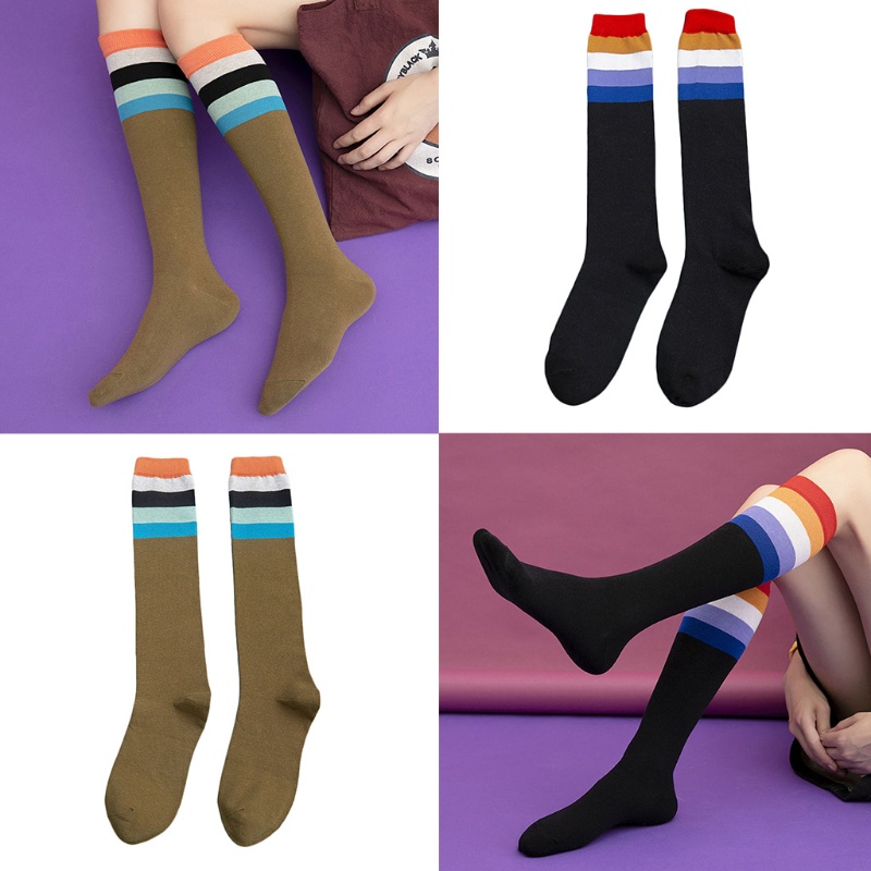 Xiangbao Vớ Thể Thao Dài Đến Đầu Gối Kẻ Sọc Cá Tính Cho Nữ Acce