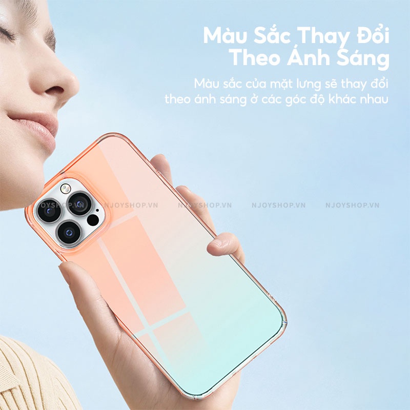 Ốp Lưng Cứng Phản Quang Đổi Màu Chống Ố Vàng Cho Điện Thoại IP13/14 Pro Max Memumi Hologram Njoyshop