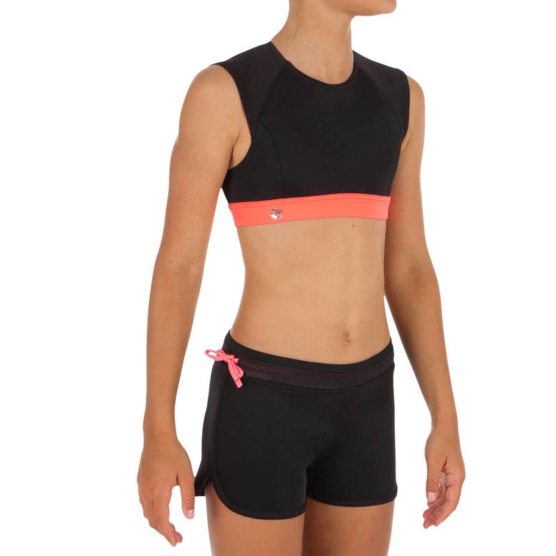 Áo bơi crop top lướt sóng Decathlon OLAIAN Bella cho bé gái - Đen