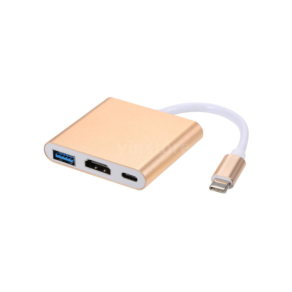 yins♥USB 3.1 Type-C to USB 3.0/ HD/ Type-C HUB USB-C 3-in-1 Adapter Dongle Dock Cable for Macbook Pro, Dell XPS 13