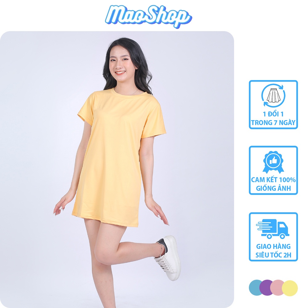 Váy suông nữ ngắn tay ulzzang, Đầm suông nữ dáng ngắn cổ tròn cotton - Maoshop