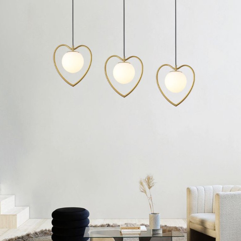Combo đèn thả MONSKY LERO chao thủy tinh địa cầu, khung mạ vàng hình trái tim độc đáo - kèm bóng LED chuyên dụng (79).