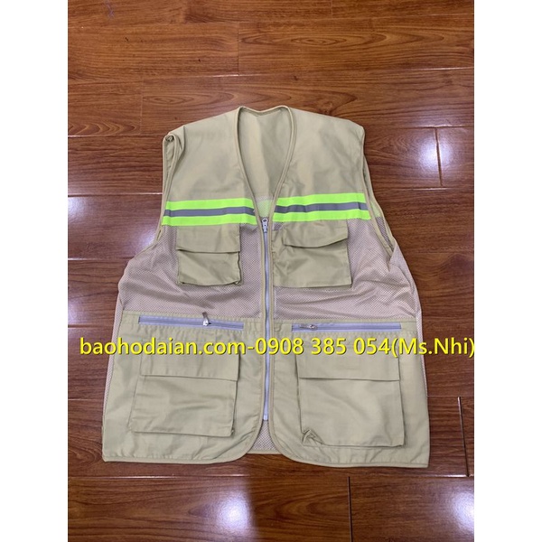 Áo ghile bảo hộ 6 túi màu vàng mơ