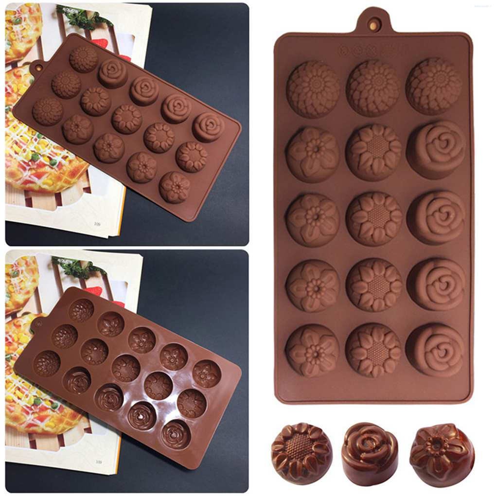 15 Grid Flower Silicone Mold Floral Fondant Chocolate Fudge Cake Mould Sugarcraft Baking Mold  Kitchentool