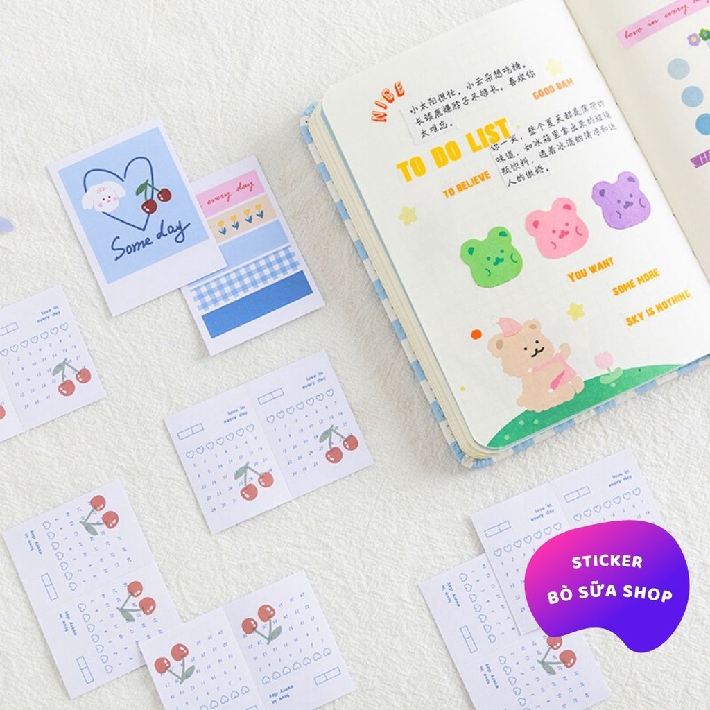 Sổ tay bìa da A6 tặng kèm 8 tấm sticker sổ nhật kí bìa caro màu pastel chuẩn Hàn đáng yêu