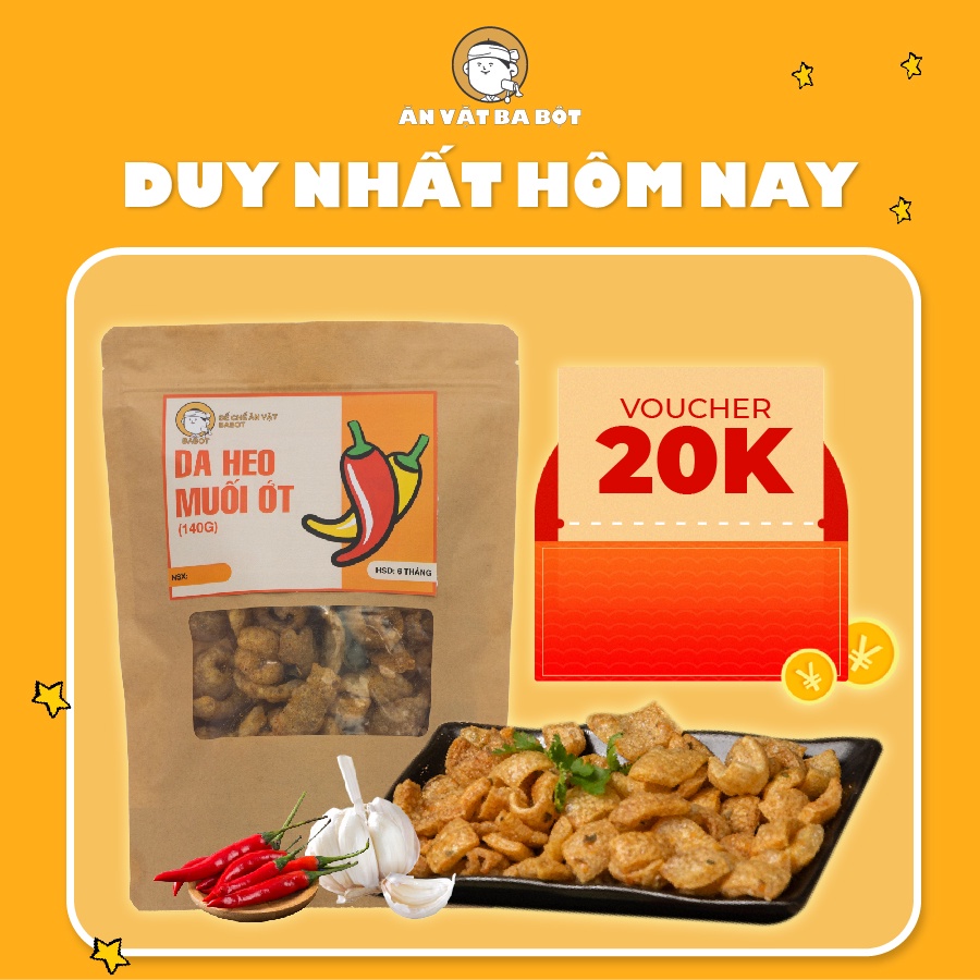 Da heo chiên giòn muối ớt BA BỘT đồ ăn vặt luôn mới, thơm ngon đậm vị, không hôi dầu 140g