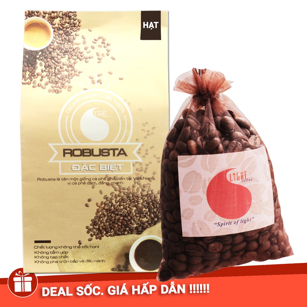 Combo cà phê hạt Robusta nguyên chất 100% đặc biệt 500g + Túi thơm cà phê khử mùi 100g