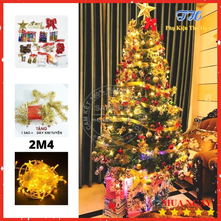 Cây thông noel 2m4 đầu tròn 8' trang trí phòng khách, phòng ngủ, ngoài trời đầy đủ phụ kiện mùa giáng sinh (Hình Thật)