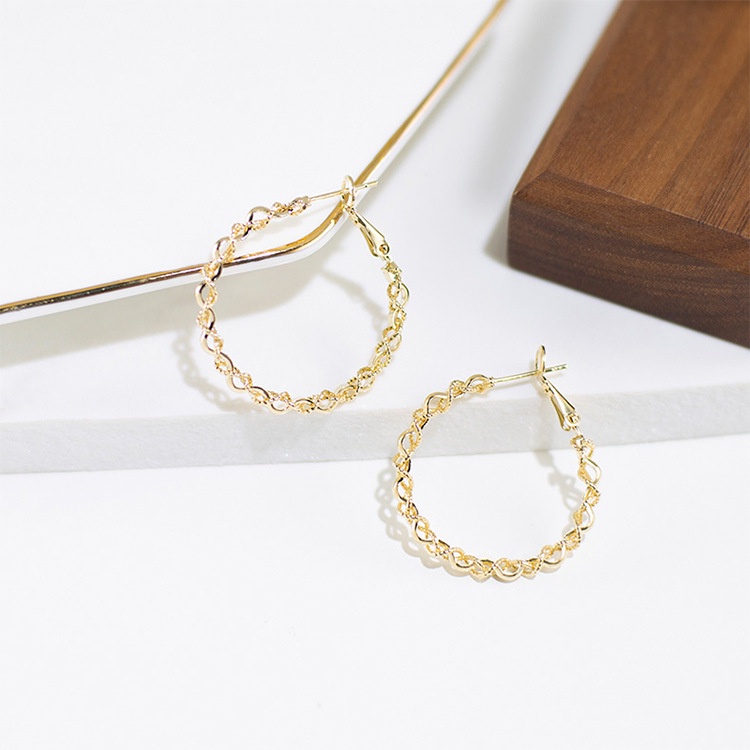Korean metal braided 14K gold earrings