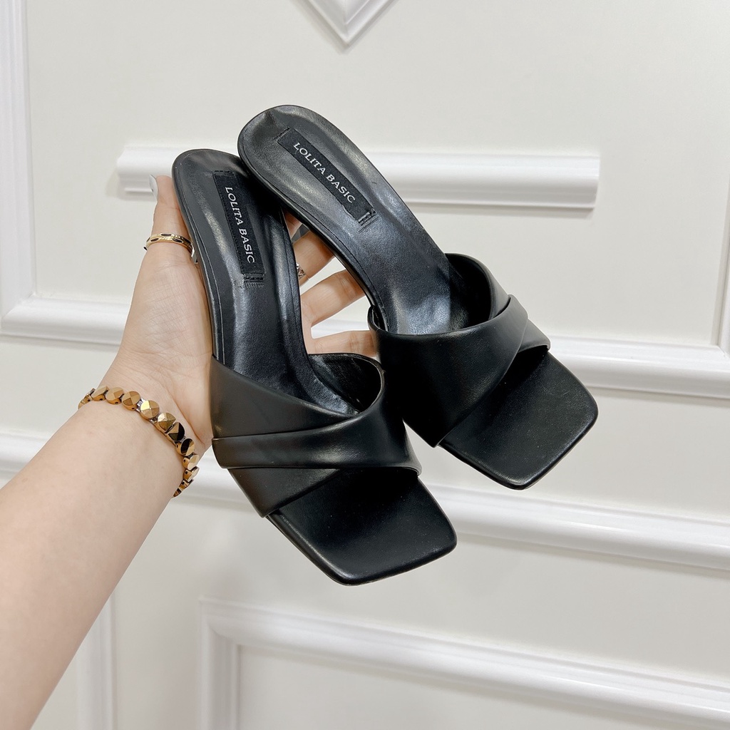 Guốc dép cao gót nữ 7p bản mũi vuông cao cấp chất da đẹp lên chân cực xinh - Chị Chảnh Store