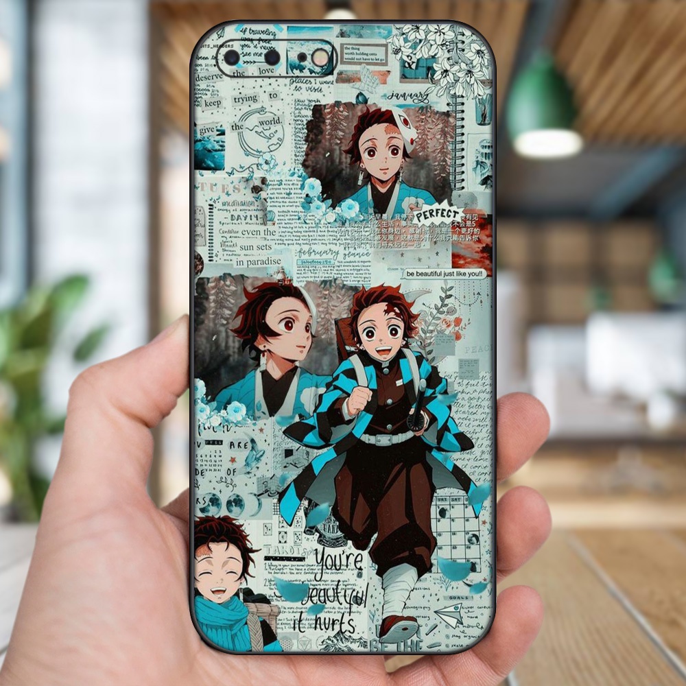 Ốp lưng iPhone 7 Plus, 8 Plus dẻo đen cạnh vuông in hình Tanjiro Kimetsu No Yaiba
