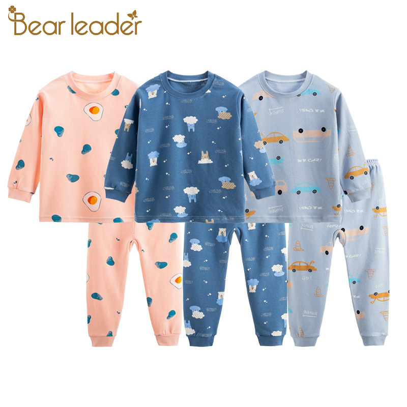 BEAR LEADER Set Đồ Mùa Thu 2 Món Gồm Áo Thun Tay Dài In Họa Tiết Hoạt Hình + Quần Dài Cho Bé Trai Và Bé Gái