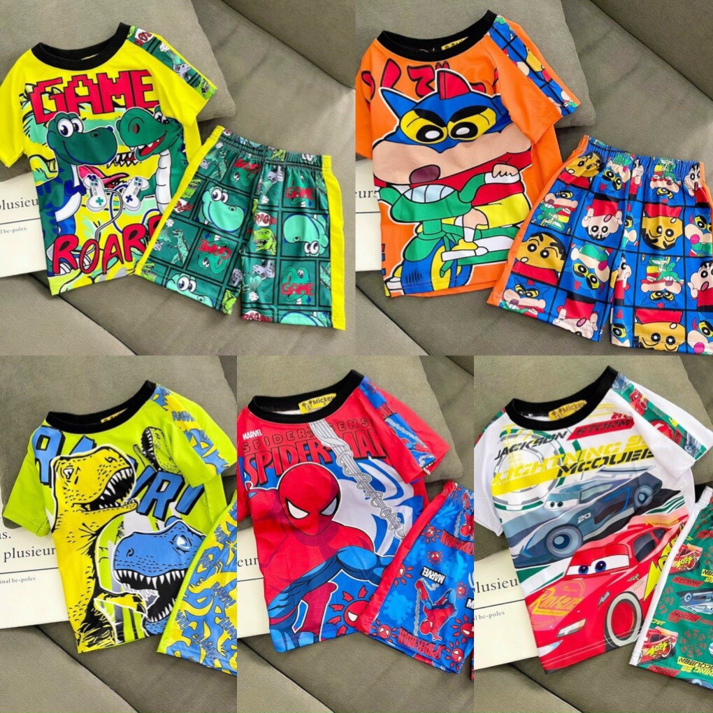 Bộ quần áo cotton thun lạnh 4c in 3D cho bé từ 8-20kg