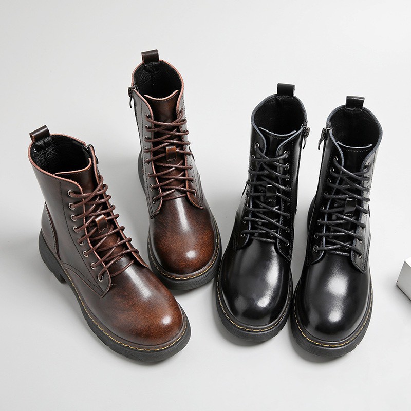 Combat boots - Boots da bò nữ phong cách vintage, retro