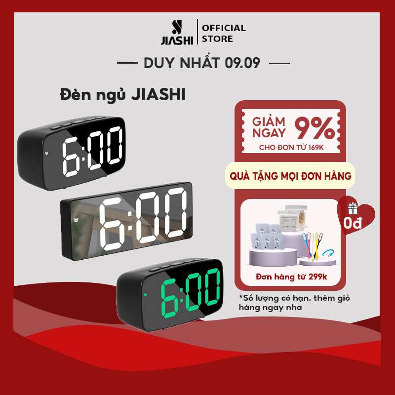Đồng hồ báo thức đèn LED JIASHI tích hợp gương điều khiển giọng nói, 3 chế độ hiển thị, 2 chế độ sạc - DHL01