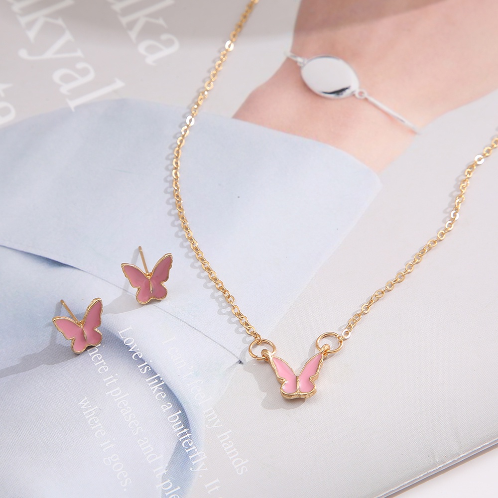Set Vòng cổ Và Bông Tai Hình Bướm Nhiều Màu Sắc Thời Trang