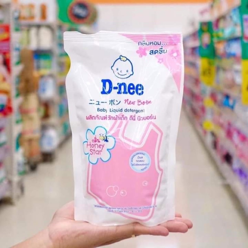 Nước giặt xả quần áo sơ sinh Dnee 2in1, giặt ,an toàn cho em bé (túi)600ml nội địa Thái