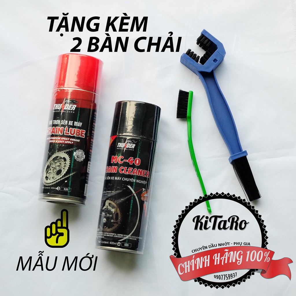 Combo Dưỡng Sên Thunder 400ml và Rửa sên MC-40 Chain Cleaner Tặng Kèm Bàn Chải Vệ Sinh Sên