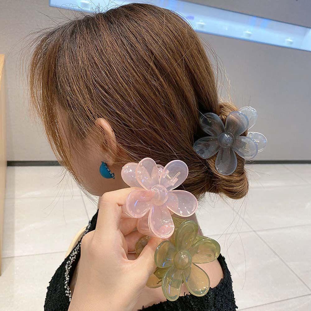 Kẹp Tóc Nhựa Acrylic Hình Hoa Màu Xám / Xanh Lá Trong Suốt Dễ Thương Cho Nữ