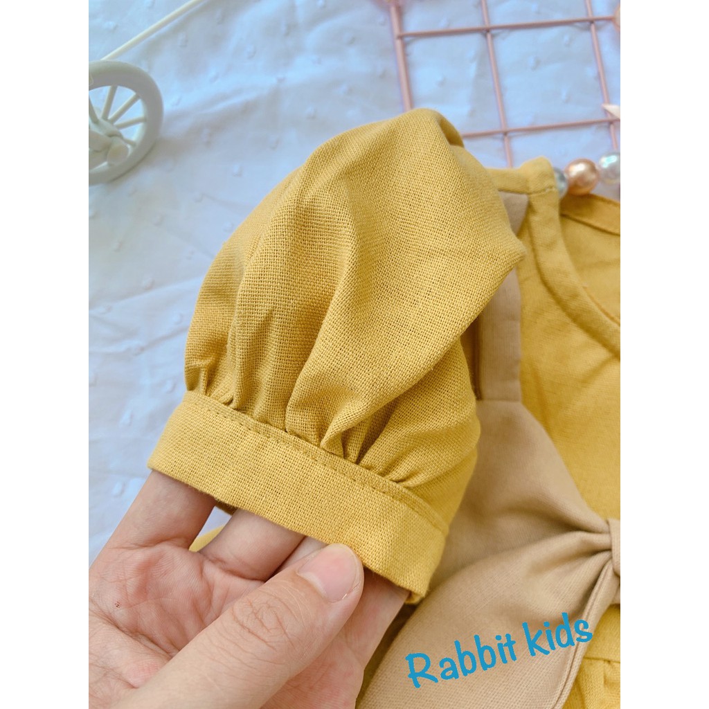 Váy Trẻ Em 💝FREESHIP💝 Đầm Bé Gái Hàng Thiết Kế Cao Cấp - Váy Hè Cộc Tay Linen Vàng Mù Tạt Sang Chảnh Cho Bé