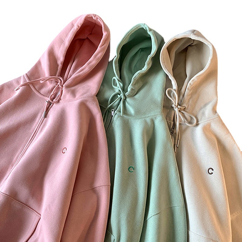 DIDIKA Áo khoác hoodie vải da cá thêu chữ sau lưng thời trang mùa thu cho nữ 260g