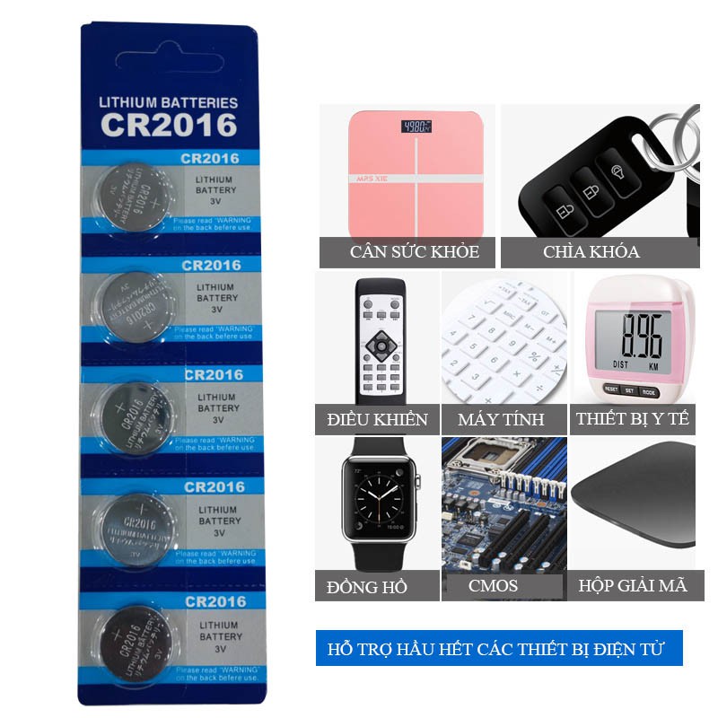 [Hàng chuẩn] Vỉ 5 viên pin CR2016 màu xanh Doublepow chuyên nghiệp dùng cho chìa khóa ô tô, CMOS, Bo mạch, thiết bị y tế