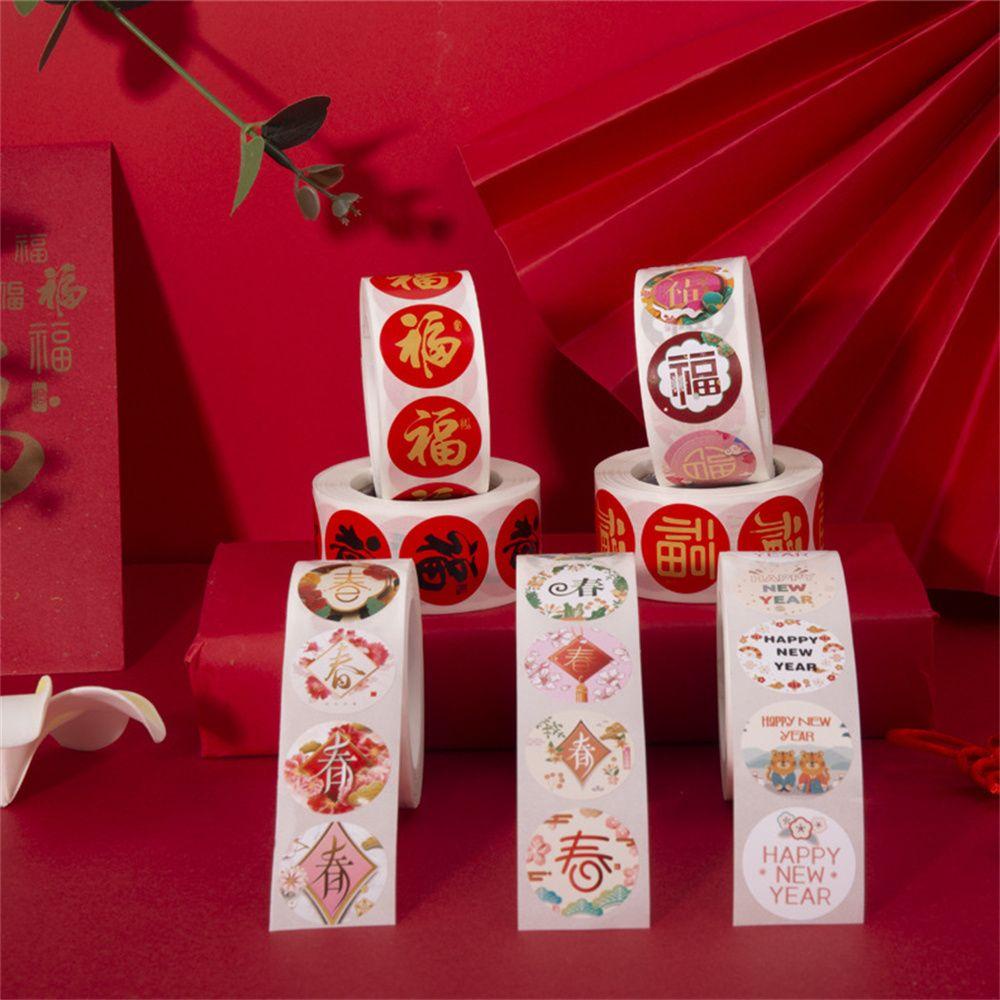 Cuộn 500 Nhãn Dán Trang Trí Hộp Quà Chúc Mừng Năm Mới Phong Cách Trung Hoa