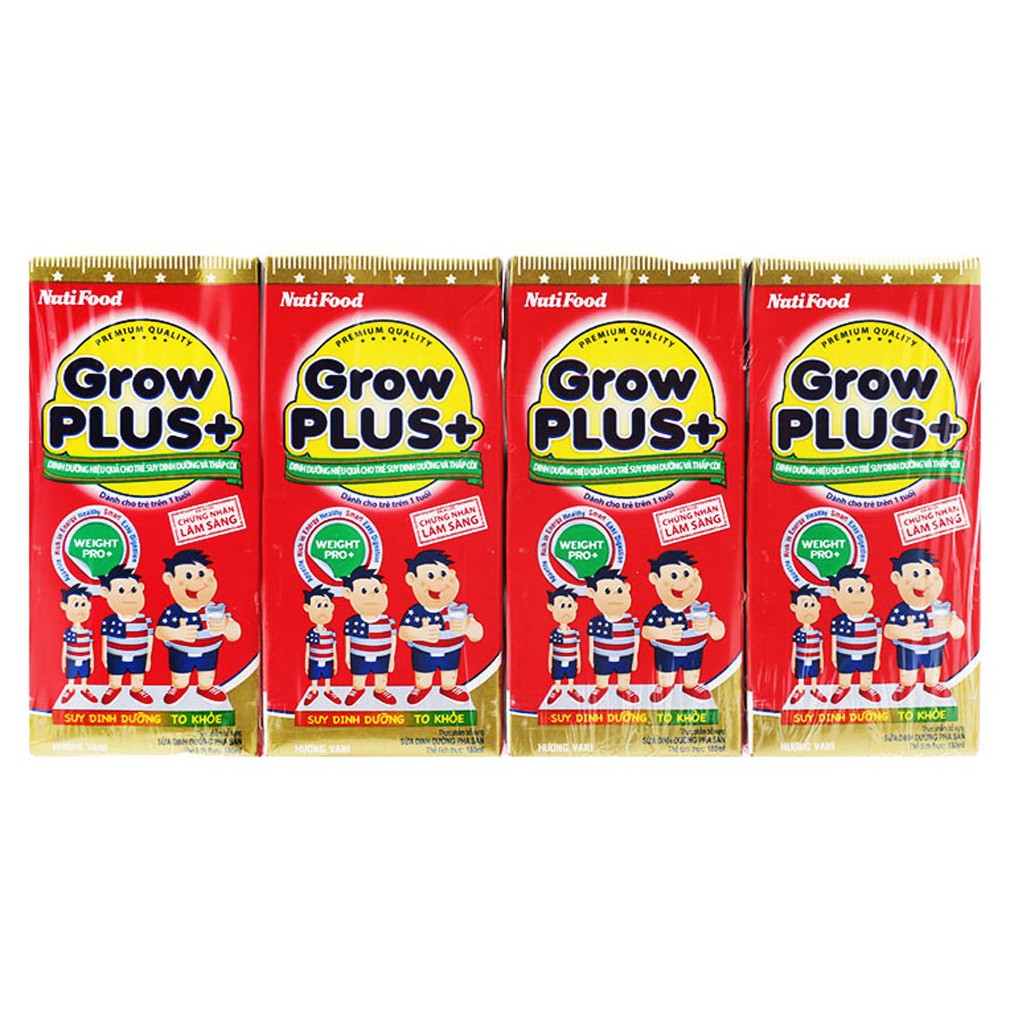 Sữa bột pha sẵn Grow Plus suy dinh dưỡng 180ml (lốc 4 hộp)