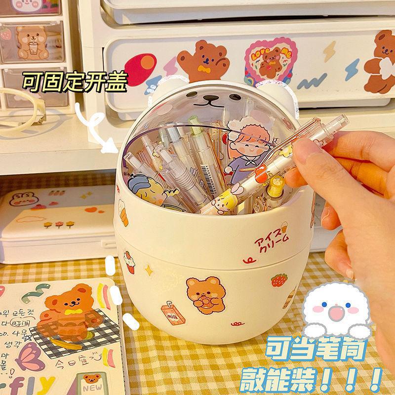 Thùng Rác MiniGIADUNGTONGKHO1 Giỏ Đựng Rác Để Bàn Có Nắp Mini Tặng Kèm Sticker, Hình Chú Gấu,Đáng Yêu Đa Năng Tiện Lợi