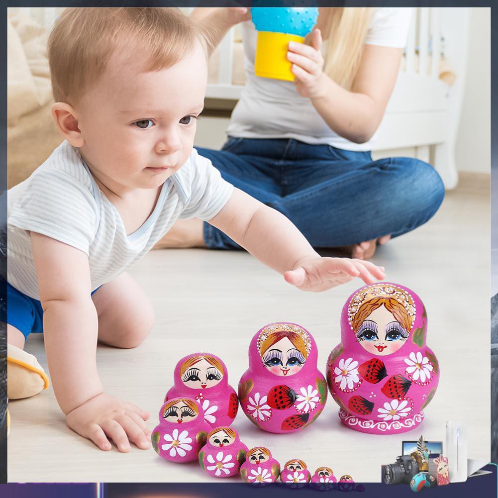 Set 10 búp bê Nga bằng gỗ sáng tạo họa tiết xinh xắn nhiều kích cỡ