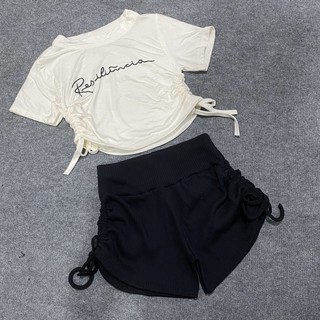 Set đồ năng động- Set áo thun rút dây 2 bên Res quần đùi rút dây tập Gym
