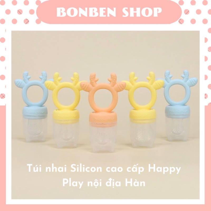Túi nhai Silicon cao cấp Happy Play nội địa Hàn giúp bé dễ dàng nhai hoa quả, đồ ăn