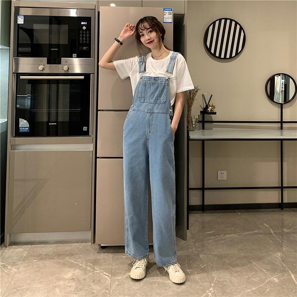 [Hàng Có Sẵn Bán Chạy] Bộ Áo Liền Quần Denim Dáng Rộng Ống Thẳng Phong Cách Mùa Hè Mới Phù Hợp Cho Nữ