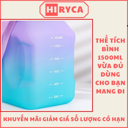 Bình nước đi học, bình đựng nước cute tập gym có ống hút dây đeo bằng nhựa HI.RYCA BN1L501