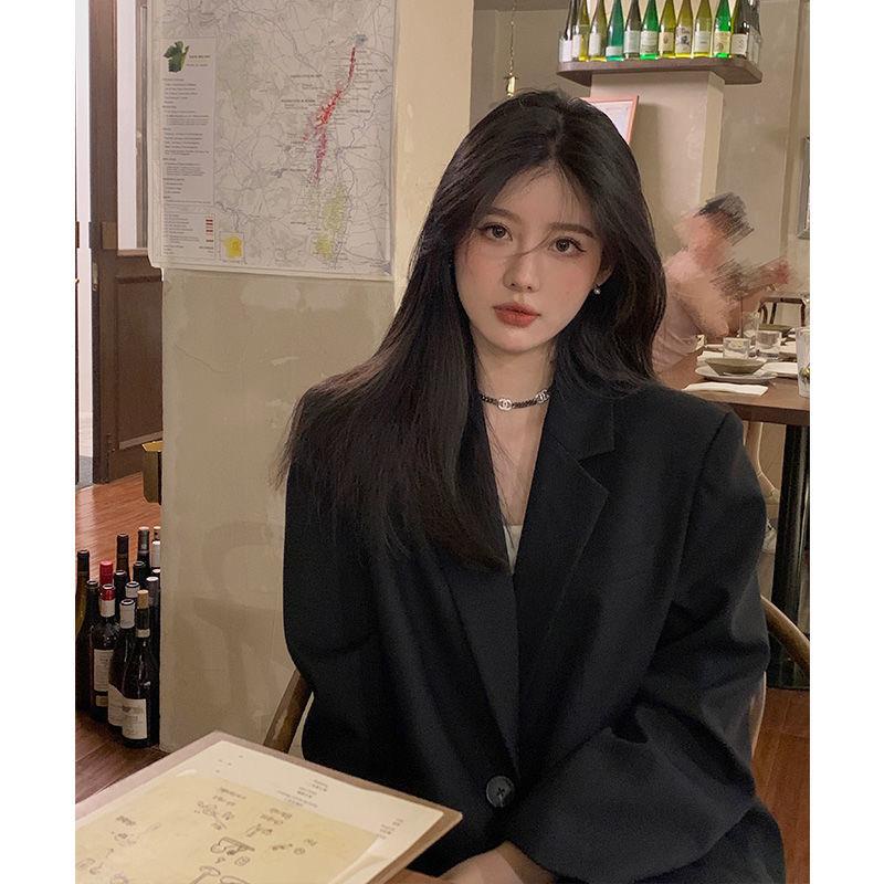 ﹊☼Áo khoác vest màu đen dáng rộng phong cách Hàn Quốc thời trang mùa thu cho nữ 2021
