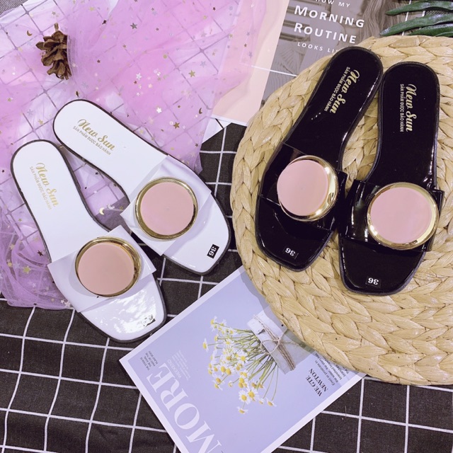 [Sỉ Dép nữ] Dép lê da bóng tag tròn điệu đà siêu chảnh săn sale giá gốc