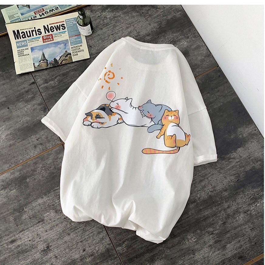 Áo thun tay lỡ ❤️ Áo phông Unisex MÈO NGỦ form rộng Freesize dành cho nam nữ Molly Fashion