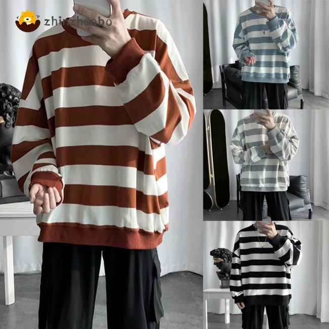 🔥in stock🔥 Áo Thun Nam Nữ Tay Dài Dáng Rộng Kẻ Sọc Ngang Thời Trang