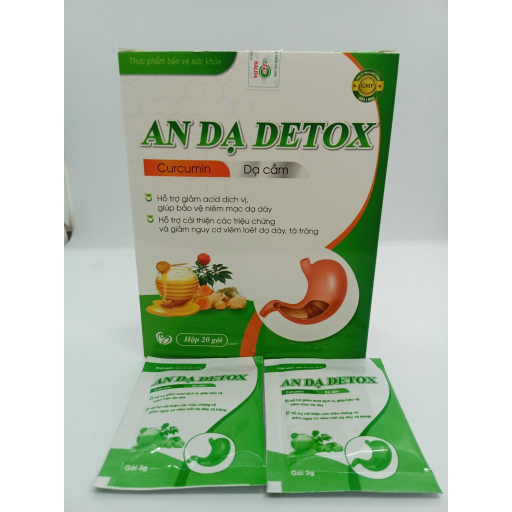 An Dạ Detox (Hộp 20 gói) giúp giảm acid dịch vị, giảm nhanh các triệu chứng viêm đau dạ dày, viêm loét dạ dày, tá tràng