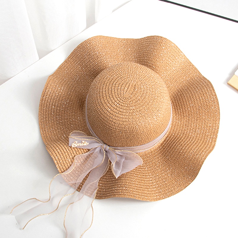 【FOX】 ✨ Mũ chống nắng đi biển kiểu mới, mũ rơm nữ mùa hè, mũ đi biển ngoài trời có sóng, mũ ruy băng nơ, mũ che nắng vành lớn✨