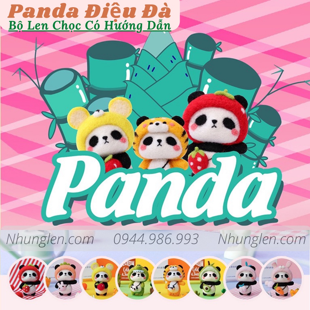 Bộ len chọc Panda điệu đà cho người bắt đầu, có hướng dẫn, quà tặng ý nghĩa - Needle felting Panda gấu trúc