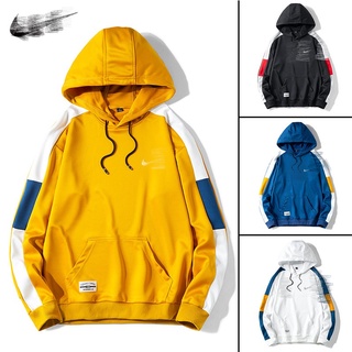 Áo Hoodie Tay Dài Dáng Rộng Phối Túi Màu Sắc Tương Phản Phong Cách Thể Thao Cho Nam Và Nữ