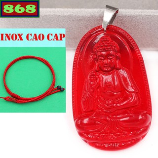 Vòng đeo Phật bản mệnh pha lê đỏ 3.6cm, 5 cm kèm vòng cổ dây dù đỏ