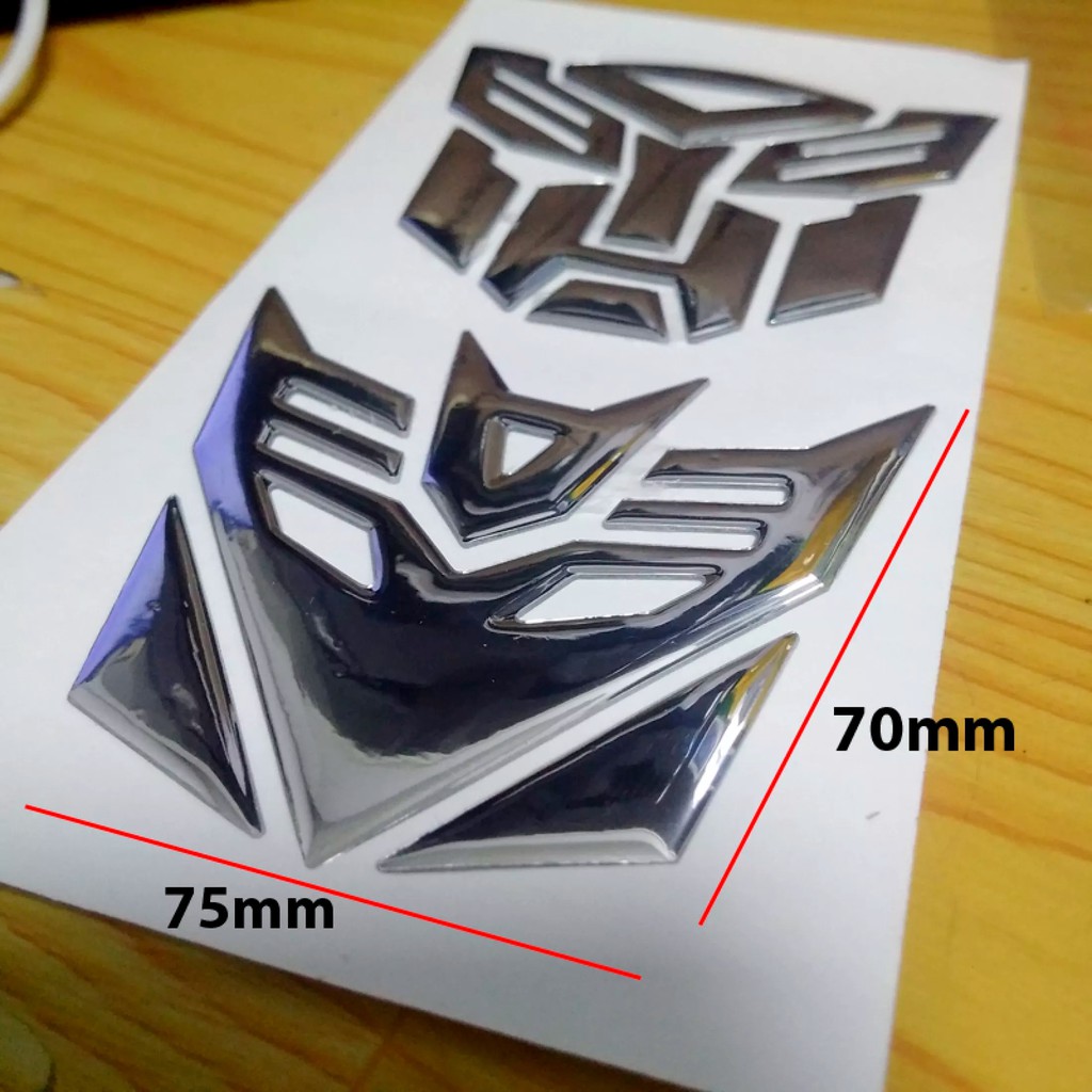 2 Tem đầu Transformer 3D Nổi Trang Trí Mặt Nạ dán Mão xe máy